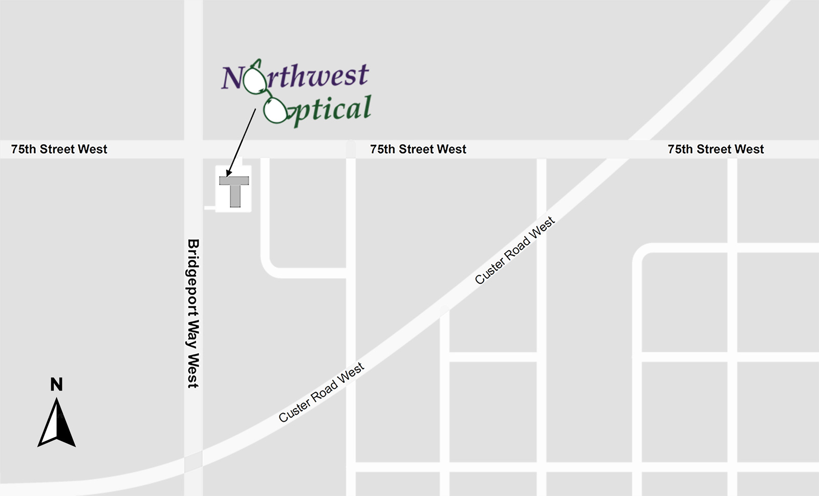 Map showing Northwest Optical in Lakewood, Washington